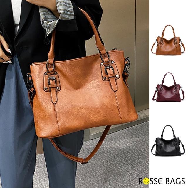 【Rosse Bags】基本款通勤大容量手提肩背包(現+預  棕色 / 紫紅 / 黑色)