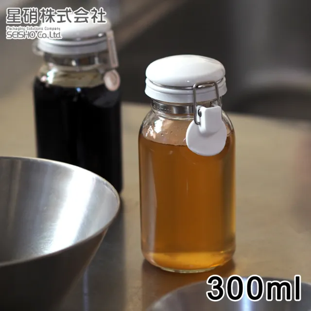 【日本星硝】日本製透明玻璃扣式保存瓶/調味料罐300ML-2入組(日本製 玻璃 儲物罐)