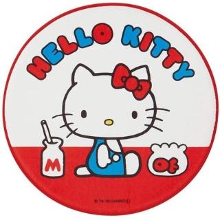 【小禮堂】Hello Kitty 圓形絨毛吸水腳踏墊 止滑地墊 浴室地墊 地毯 《紅白 側坐》