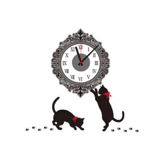 【iINDOORS 英倫家居】無痕設計壁貼時鐘 古典貓鐘(台灣製造 超靜音高品質機芯)