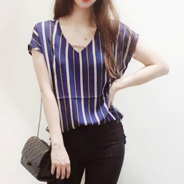 【BBHONEY】韓版OL寬鬆休閒條紋襯衫(網美必備款)