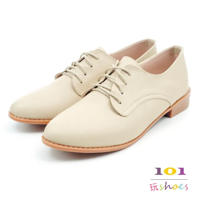 【101 玩Shoes】mit.尖頭素雅綁帶紳士牛津美鞋(黑/米/可可.36-40碼)