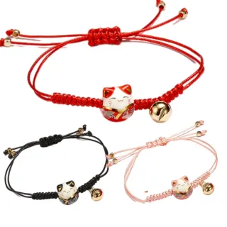 【I.Dear Jewelry】本命年陶瓷招財貓造型開運編織紅繩手鍊(3色)