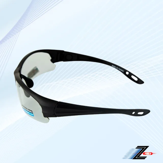 【Z-POLS】搭載寶麗來頂級淺灰偏光抗UV400運動太陽眼鏡(消光帥氣黑淺色偏光)