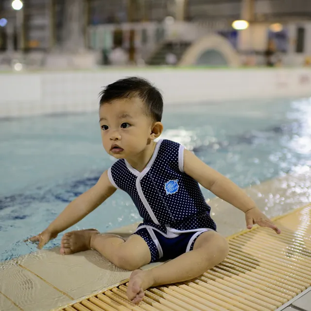 【Splash About 潑寶】嬰兒 保暖泳衣 連身- 水玉點點 / 海軍藍(嬰兒連身泳衣)