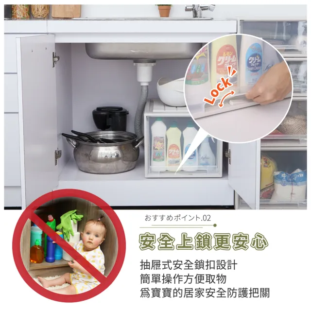【FL 生活+】特寬款-抽屜安全卡扣耐重可疊加收納箱-55公升(超值3入組)