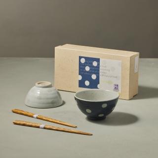 【有種創意食器】日本美濃燒 - 水玉夫妻碗禮盒組 - 附筷(4件式)