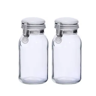 【日本星硝】日本製透明玻璃按壓式保存瓶/調味料罐300ML-2入組(日本製 玻璃 儲物罐)