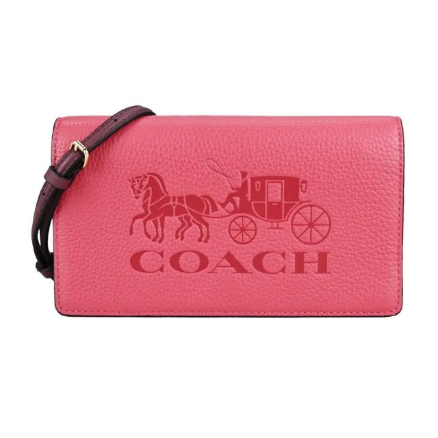 【COACH】ANNA馬車壓印荔枝紋皮革WOC斜背包(復古桃粉)