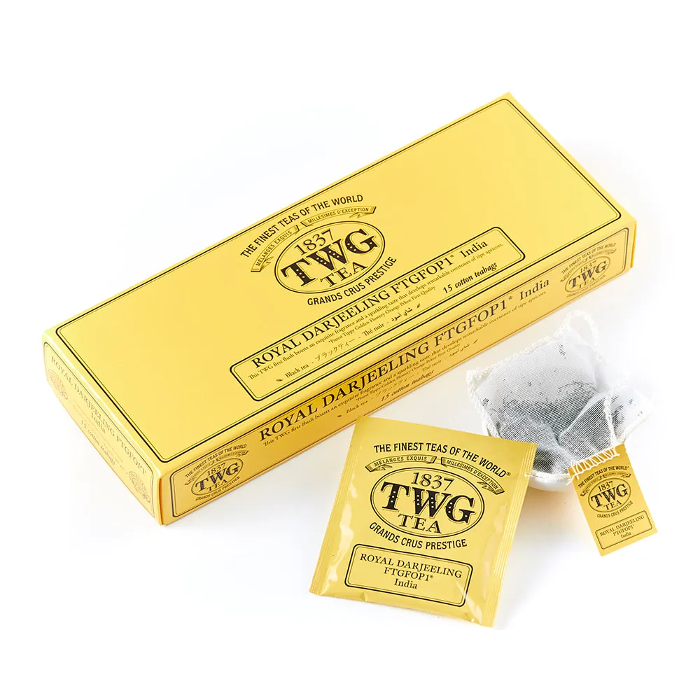 【TWG Tea】手工純棉茶包 皇家大吉嶺 15包/盒(Royal Darjeeling FTGFOP1;黑茶)