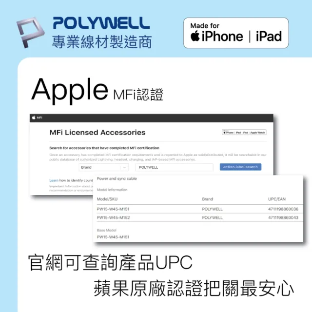 【POLYWELL】Type-C To Lightning 蘋果MFi認證 PD快充傳輸線 1M(支援最新蘋果iPhone iPad 18W/20W快充協議)