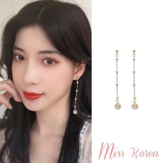 【MISS KOREA】韓國設計S925銀針氣質長款珍珠美鑽墜鍊耳環