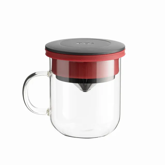 【PO:】2入組手沖咖啡(咖啡玻璃杯350ml-黑紅+咖啡玻璃杯240ml-紅)