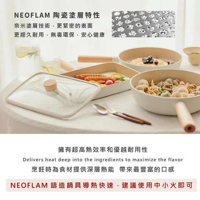 【NEOFLAM】韓國製Sherbet蜜桃雪酪系列 22cm雙耳湯鍋含玻璃蓋(IH爐可用鍋/非鐵氟龍不沾塗層)