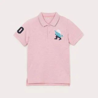 【Hang Ten】童裝-刺繡短袖POLO衫-花紗粉紅