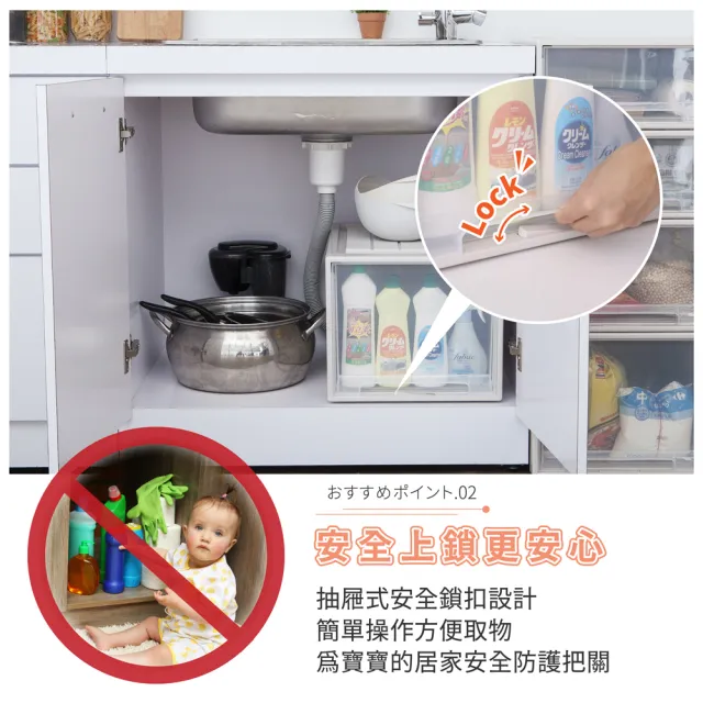【FL 生活+】基本款-抽屜安全卡扣耐重可疊加收納箱-32公升(超值3入組)