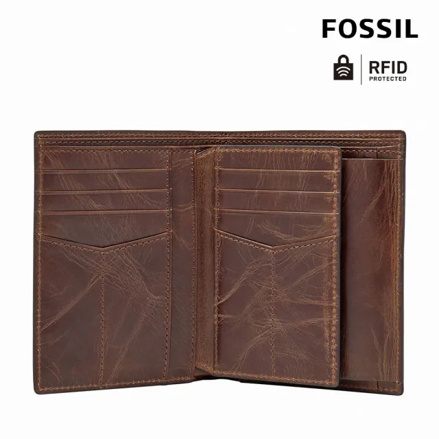 【FOSSIL】Derrick 真皮RFID防盜多功能皮夾-深棕色 ML3686201 出國必備