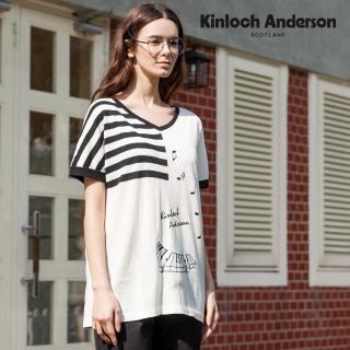 【Kinloch Anderson】金安德森女裝 休閒款連袖琴鍵撞條紋上衣(針織-棉質-白/粉橙)