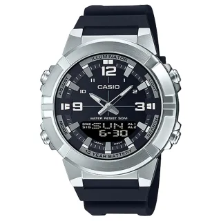 【CASIO 卡西歐】10年電力粗曠耐操樹脂錶帶雙顯錶-黑面(AMW-870-1A)