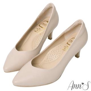 【Ann’S】舒適療癒系低跟版-V型美腿綿羊皮尖頭跟鞋5.5cm-版型偏小(粉杏)