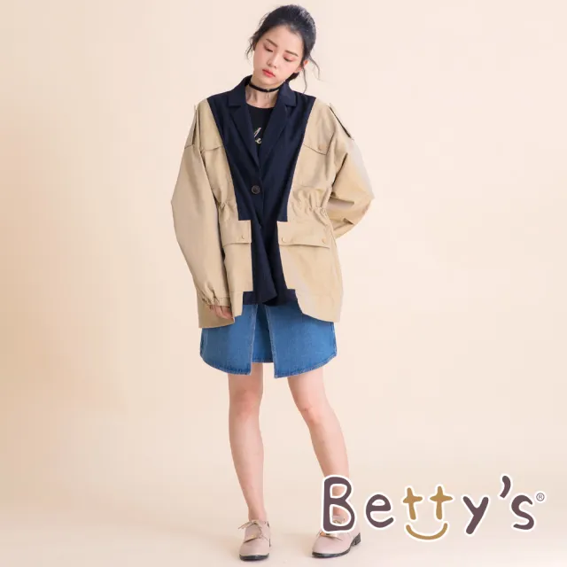 【betty’s 貝蒂思】設計款西裝領拼接休閒外套(卡其)