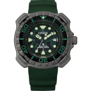 【CITIZEN 星辰】PROMASTER超級鈦金屬TM復刻1982經典潛水錶-迷彩錶盤綠(BN0228-06W)
