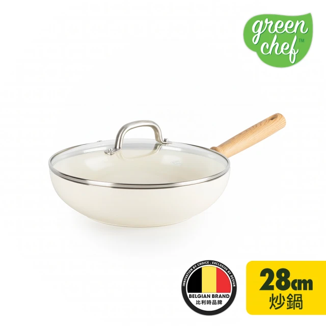 【GreenChef】greenpan 東京木紋系列28cm陶瓷不沾鍋炒鍋(加蓋)