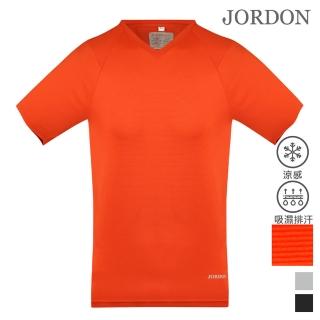 【JORDON 橋登】吸濕快乾V領條紋短袖運動休閒T恤(快乾/吸濕排汗/涼感/運動/男上衣)