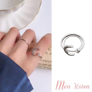 【MISS KOREA】韓國設計星星月亮微鑲水鑽細圈戒指(2色任選)