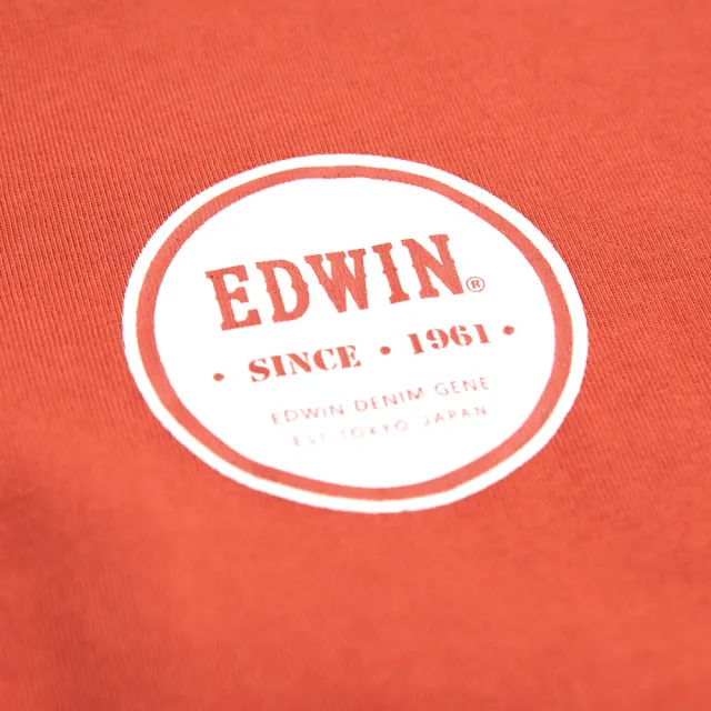 【EDWIN】男裝 PLUS+ 印花章短袖T恤(桔色)