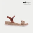 【MISWEAR】PORRONET 編織彩繪一字繞帶楔型涼鞋-棕色