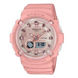 【CASIO 卡西歐】BABY-G 運動型設計 雙顯女錶 珊瑚粉 橡膠錶帶 防水100米(BGA-280-4A)