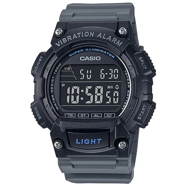 【CASIO 卡西歐】電子錶 橡膠錶帶 防水100米 超亮LED照明 碼表(W-736H-8B)