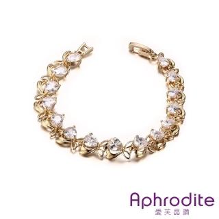 【Aphrodite 愛芙晶鑽】桃心花鑽璀璨鋯石造型手鍊(黃金色)