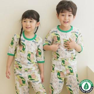 【Puco】正韓超優質嬰幼兒/兒童七分袖100% 有機純棉家居服/睡衣/家居套裝組 龜兔賽跑(PC21-006)