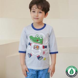 【Puco】正韓超優質嬰幼兒/兒童七分袖100% 有機純棉家居服/睡衣/家居套裝組 太空鱷魚(PC21-011)