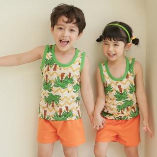 【Puco】正韓超優質嬰幼兒/兒童無袖100% 有機棉家居服/睡衣/家居套裝組 度假椰子林(PCS21-008)