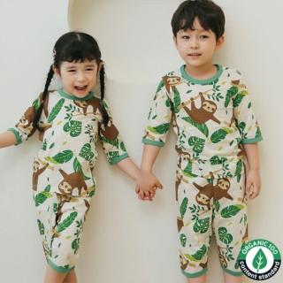 【Puco】正韓超優質嬰幼兒/兒童七分袖100% 有機純棉家居服/睡衣/家居套裝組 開心樹懶(PC21-009)