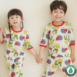 【Puco】正韓超優質嬰幼兒/兒童七分袖100% 有機純棉家居服/睡衣/家居套裝組 螞蟻跟螳螂(PC21-007)