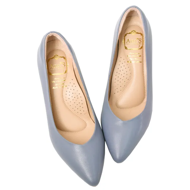 【Ann’S】舒適療癒系低跟版-V型美腿綿羊皮尖頭跟鞋5.5cm-版型偏小(藍)