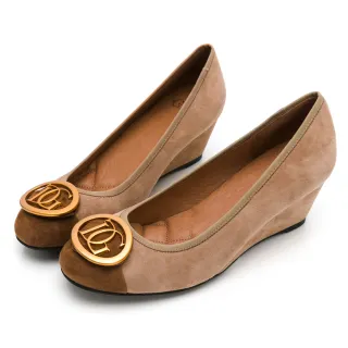 【GDC】魅世佳人真皮舒適質感銅釦飾楔型鞋-棕色(024856-62)