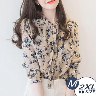 【LANNI 藍尼】★簡約柔系綁帶碎花雪紡襯衫(上衣/襯衫/雪紡/長袖)