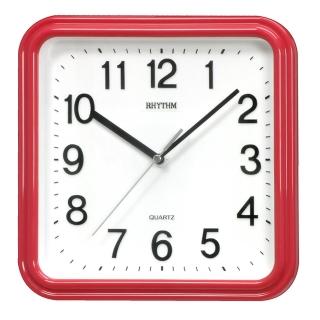 【RHYTHM 麗聲】百搭簡約獨到品味方形超靜音掛鐘(玫瑰紅)