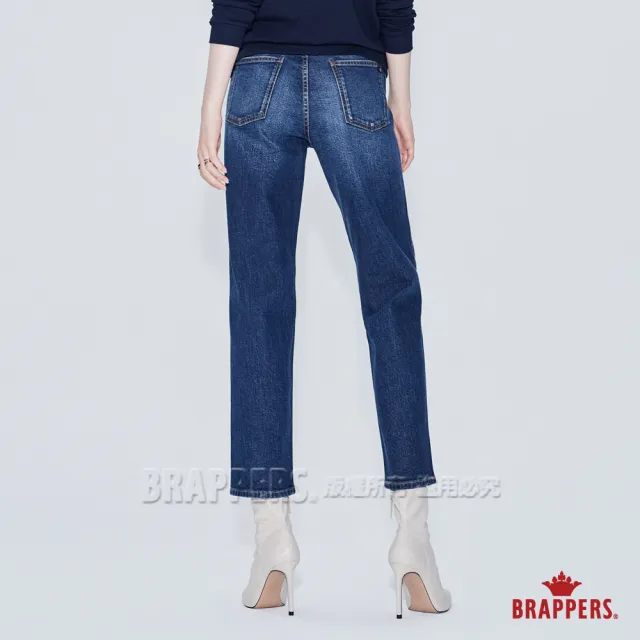 【BRAPPERS】女款 Boy Friend Jeans系列-中腰彈性九分中直筒褲(深藍)