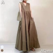 【ACheter】日本純色高腰大裙襬棉麻背心寬鬆長洋裝#109164+109203現貨+預購(9款任選)