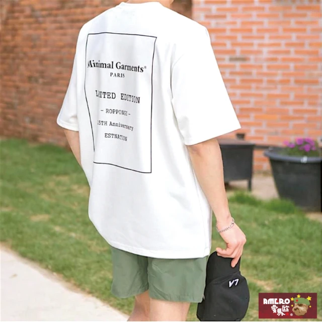 【AMERO】男女款 圓領短袖T恤(大面積英文印花 寬鬆短T 五分袖 情侶裝)