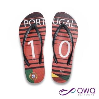 【QWQ】女款防滑夾腳人字拖鞋-海灘下雨天-經典國家世足款-Portugal葡萄牙-黑 MIT(AFWC)