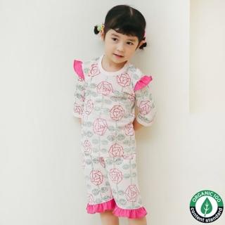 【Puco】正韓超優質嬰幼兒/兒童七分袖100% 有機純棉家居服/睡衣/家居套裝組 玫瑰花園(PC21-018)