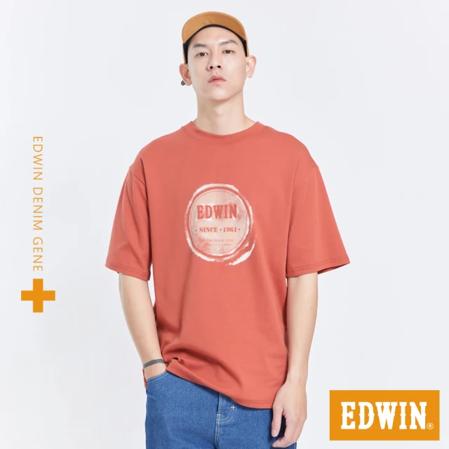 【EDWIN】男裝 PLUS+ 圓LOGO短袖T恤(淺灰桔)