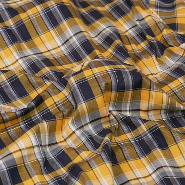 【ROBERTA 諾貝達】台灣製 進口素材 潮流格紋 帥氣合身純棉短袖襯衫(黃色)